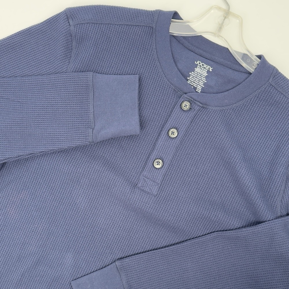 Jockey Waffle Knit Thermal Base Layer Henley‎ Shirt XL Blue Long Sleeve Casual